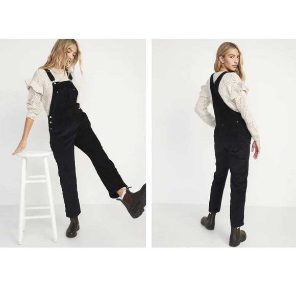 New women's Old Navy dark navy corduroy slouchy straight workwear overalls - Picture 3 of 5
